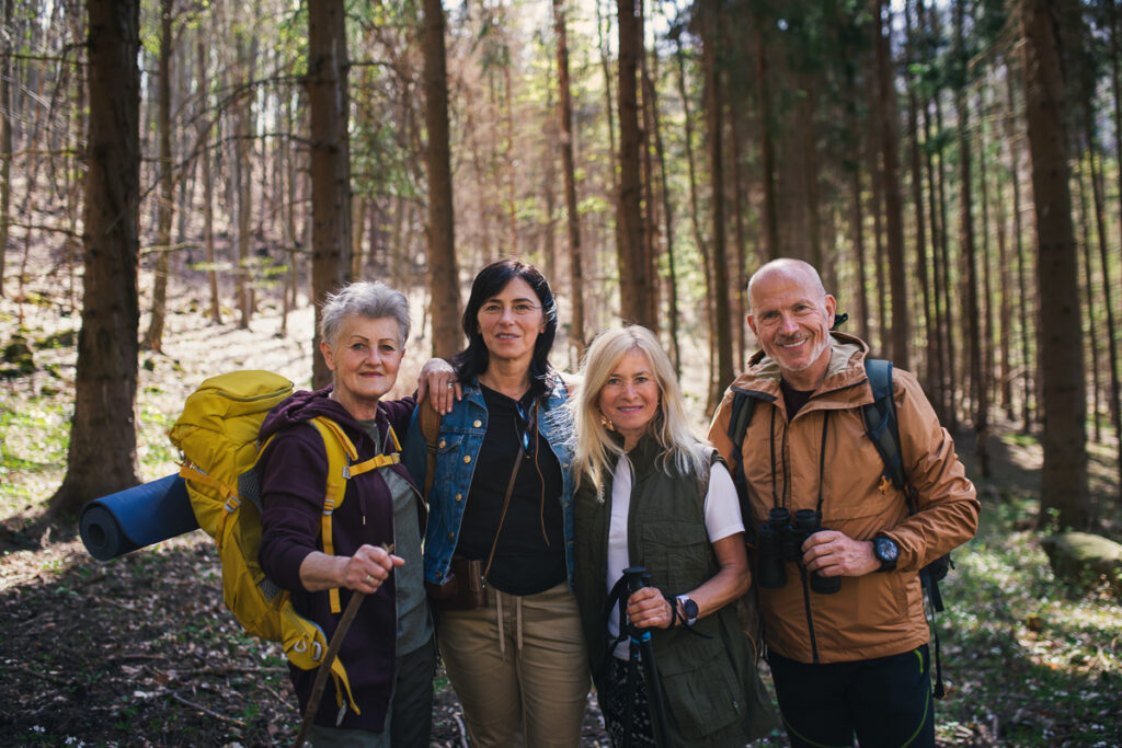 age appropriate strength training for adults over 40 helps this group stay active exploring the woods