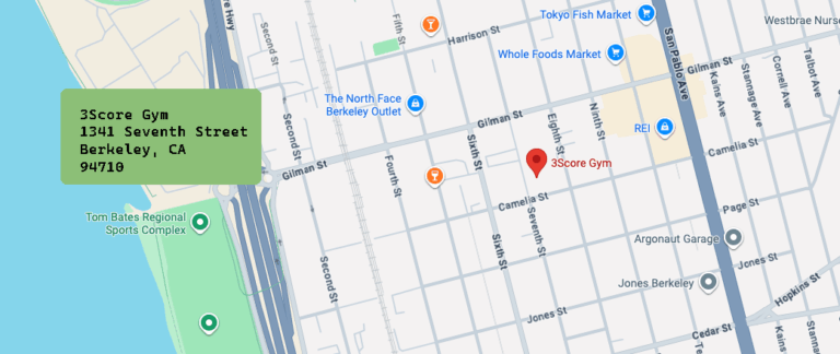 3Score gym Map showing we are located in Berkeley, CA